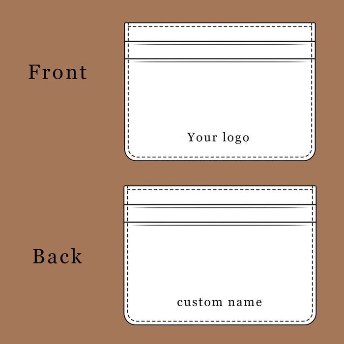 Standardized positioning for custom logo stamping front and name engraving at the back on leather card holders and wallets - Hiram Beron Factory