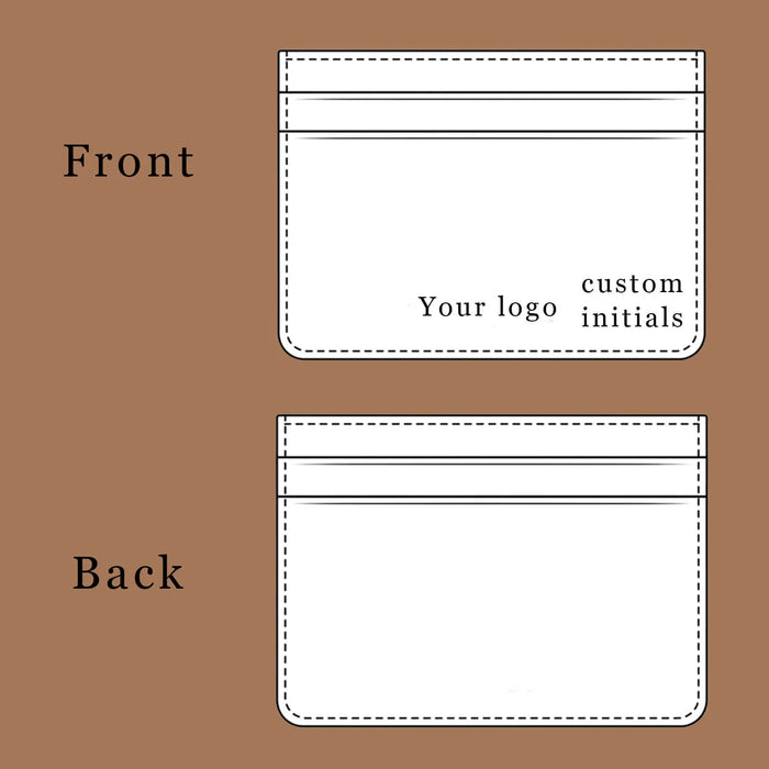 Standardized positioning for custom logo stamping and custom name engraving on leather card holders and wallets - Hiram Beron Factory