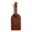 Brown leather luggage tag with gold accent on a white background
