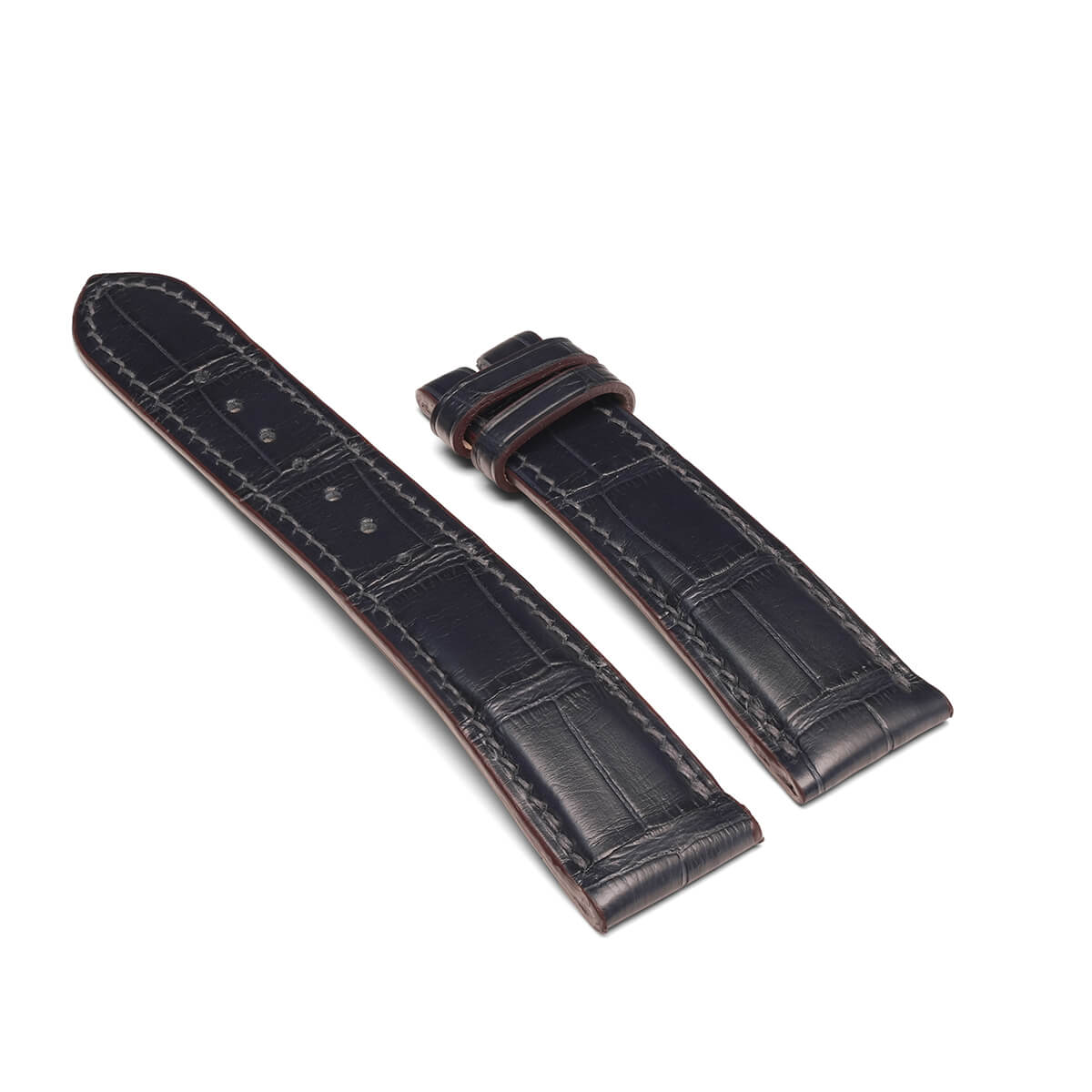 Navy Blue genuine HCP alligator replacement watch strap with tonal hand stitching and sealed edge finish   