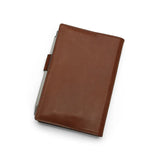 the back of the brown leather notebook cover