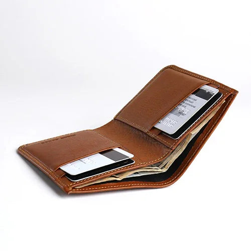 detail of the top money pocket for the brown wallet