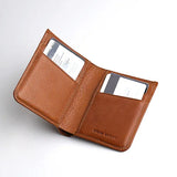Brown leather wallet with card slots on a white background