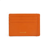 Orange epsom leather cardholder with 'Horologii' branding on a white background