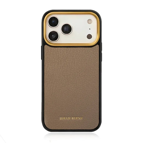 etoupe france goat skin iphone case with brand name HIRAM BERON on it